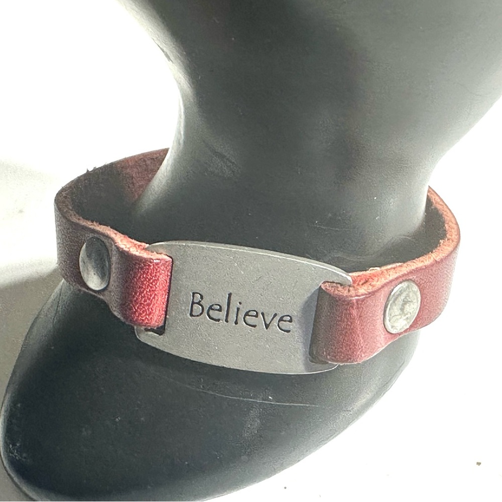 Dillon Rogers Red Brown Leather Believe Bracelet Adjustable 7-8 inch Unisex